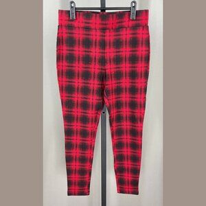 NEW Loft Pants Womens Medium petite black red plaid skinny pull on leggings